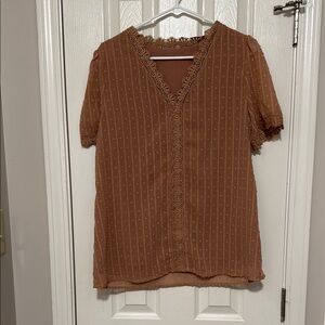 Elegant Lace Trim Brown Top